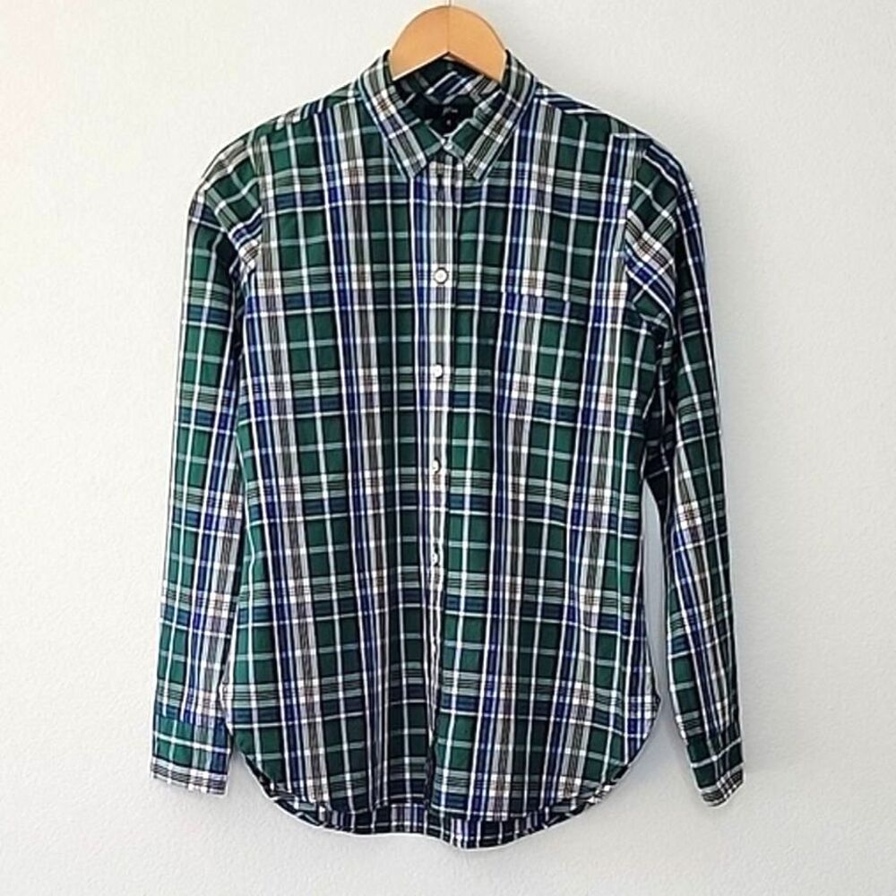 J. CREW Womens Green Plaid Button Down Long Sleeve Casual Collared Shirt size 6